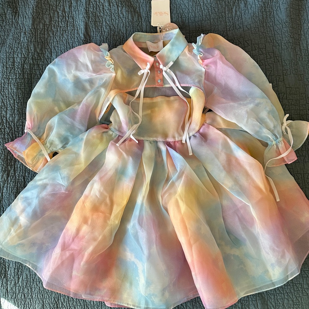 NWT Selkie Dopamine w/Ivory Ribbon Shrug Puff dress